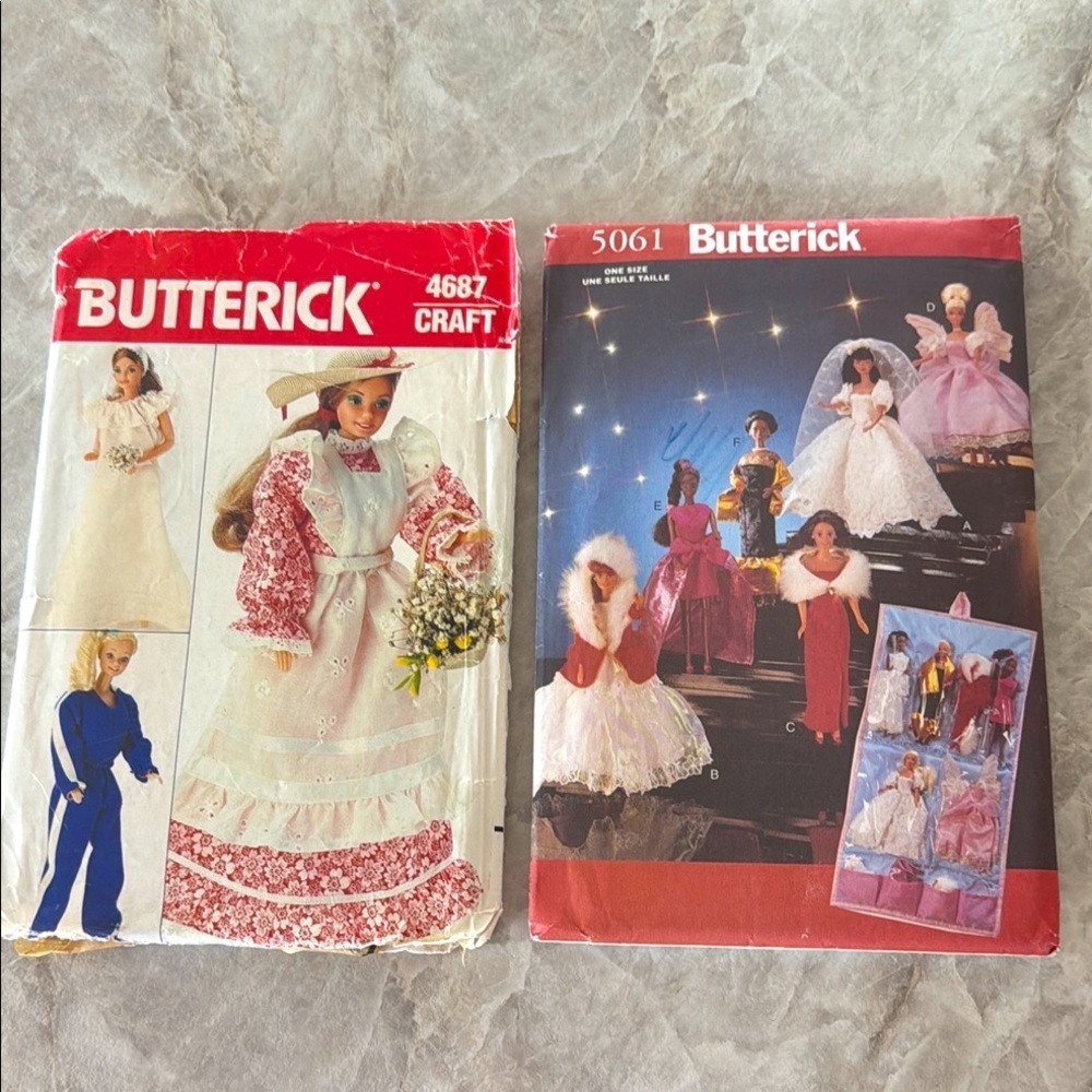 Butterick 4687 5061 Barbie Doll Clothes Wardrobe Patterns Wedding dress Vintage